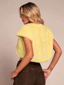 Glamine Women's Fashionable Yellow Faux Fur Jacket - Yellow - View 2