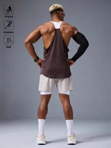 Manfinity Sport Polished 男士夏季休闲无袖背心 - 咖啡棕 - 查看 2