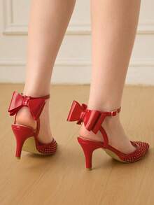 CUCCOO HITCHD Brown Cherry Pointed Toe Stiletto Heel Backless Women Pumps - Red - View 7