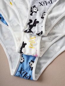 Felix The Cat X SHEIN 3pcs Women's Cute Cartoon Letter Full Print Contrast Binding Comfortable Briefs - Multicolor - View 5