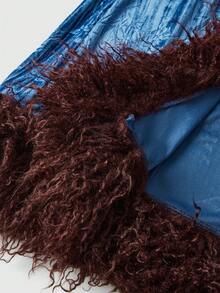 ROMWE Women's Retro Hippie Embossed Faux Fur Jacket, Autumn/Winter - Blue - View 6