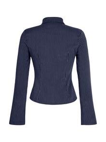 Women's Striped Print Simple Daily Long Sleeve Blouse Women Shirt - Navy Blue - View 7