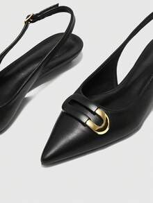 CUCCOO BIZCHIC Zapatos planos de mujer con diseño de hebilla metálica y punta puntiaguda - Negro - Ver 4