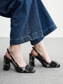 CUCCOO BIZCHIC 女士方头粗跟棕色PU皮高跟鞋，时尚简约，舒适百搭，适合日常穿着及圣诞节等场合 - 黑色 - 查看 8