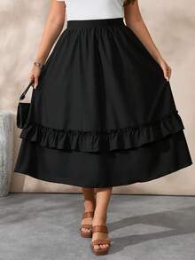 EMERY ROSE 大码梭织荷叶边修身半身裙 - 黑色 - 查看 3