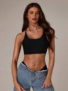 SHEIN BAE 性感露背无缝胸罩，新娘内衣，女士透气胸罩罩杯，带可调节肩带 - 黑色 - 查看 6