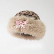 ROMWE Fairycore 1 chiếc mũ xô lông họa tiết nơ, hươu và hoa dành cho nữ - Màu kaki nhạt - Xem 4