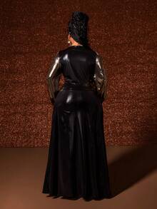 Maweii Robe de cocktail élégante à manches longues, col en V et taille froncée, grande taille, rouge pour le réveillon de Noël - Multicolore - Voir 7