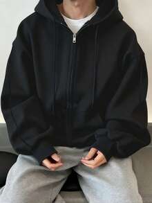 Manfinity Hypemode Men's Patchwork Sweatshirt Sweatshirt, Hooded Casual Athletic Style, Autumn/Winter,Men's Streetwear,Baggy,Brand,I Love My Boyfriend,Graphic,Boyfriend,Men's Casual Sports Short Zip Up Hoodie Grey , Fall