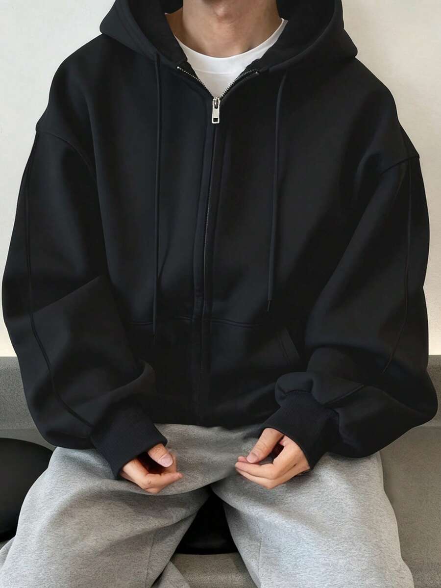 Manfinity Hypemode Men's Patchwork Sweatshirt Sweatshirt, Hooded Casual Athletic Style, Autumn/Winter,Men's Streetwear,Baggy,Brand,I Love My Boyfriend,Graphic,Boyfriend,Men's Casual Sports Short Zip Up Hoodie Grey , Fall