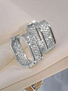 Ellevyn 1 Cặp bông tai vòng Cubic Zirconia quyến rũ dành cho phụ nữ làm đồ trang sức kỷ niệm ngày cưới, tiệc đính hôn, quà tặng ngày lễ tình nhân - Bạc - Xem 2