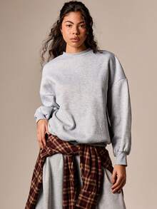 AiiRZ Oversized Balloon Sleeve Crew Neck Sweatshirt Pullover Casual Loose Fit Long Sleeve Winter Fall Comfort Loungewear Basic Essential - Light Grey - View 1