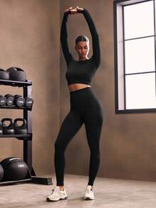 Powerista Conjunto deportivo para mujer con mangas raglán sin costuras - Negro - Ver 3