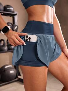 Powerista Women's Solid Color Athletic Shorts Blue Shorts Sweater Shorts - Baby Blue - View 7