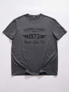 StoneGrade 男士字母印花圆领短袖休闲修身 T 恤 - 灰色 - 查看 7