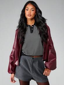 MISSGUIDED High Waisted Wide Leg Tailored Shorts With Button Detail And Side Pockets For Fall Winter Office Casual Wear - Dark Grey - View 3