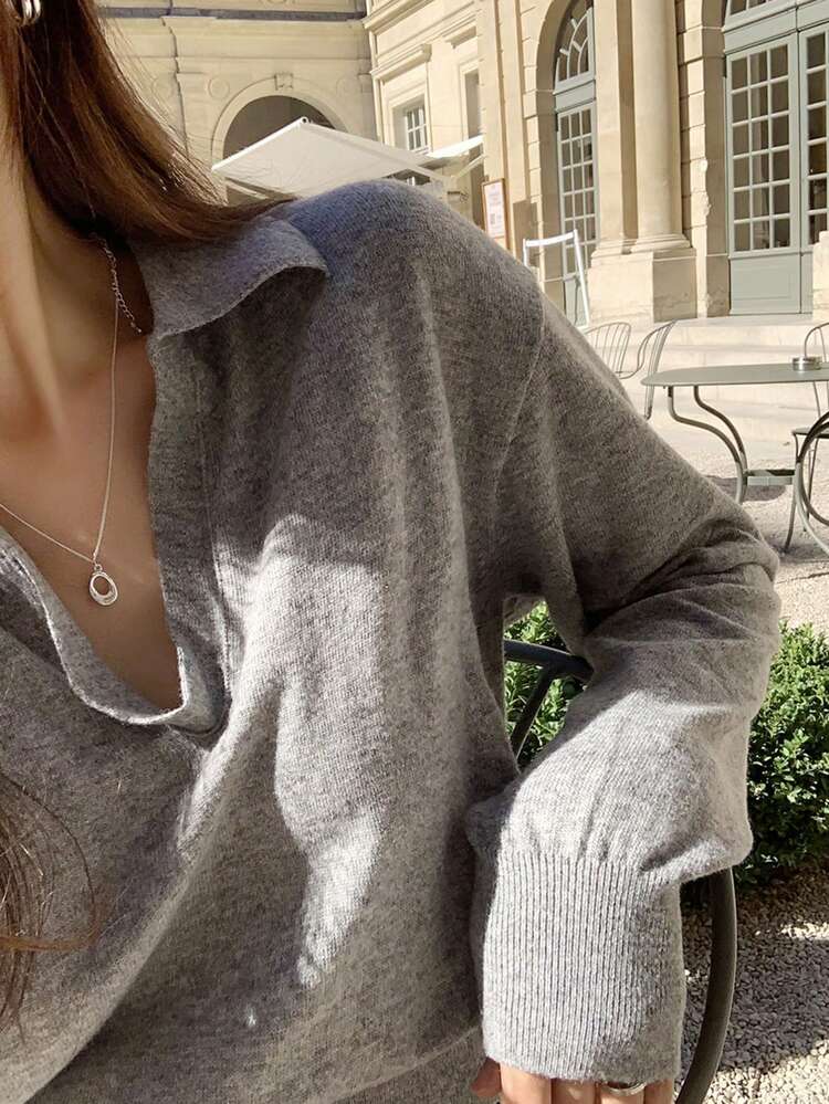 Vintage Style V-Neck Long Sleeve Sweater For Women, Casual & Relaxed