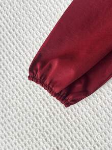 Playful Pals Young Girl' Casual Pleated Collar Long Sleeve A-Line Dress, Burgundy, Suitable For Valentine's Day, Everyday Wear, Outings And Gatherings