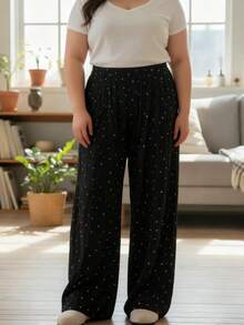 Pantalones de mujer Polka dot pantalones de pierna ancha de las mujeres de verano delgado recto pequeño perezoso caminar protector solar de seda de hielo Yamamoto pantalones - Negro - Ver 1