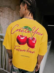 PAVTROS Áo thun nam dáng rộng thoải mái in họa tiết trái cây mùa hè nhiều màu sắc - Màu vàng - Xem 5