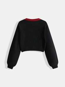 ROMWE Goth 女士玫瑰刺绣针织开衫 - 黑色 - 查看 2