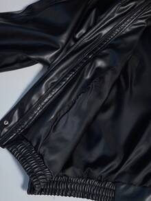 GENKIRA Utility Style Fur Collar Loose Fit Slimming Premium Leather Jacket, Suitable For Business Casual, Featuring Oversized Pockets - Black - View 7