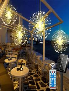 5Pcs/4Pcs/1Pc Suspended Solar Garden Fireworks Light, 8-Mode, LED Outdoor Decorative Light, Warm White Light, Suitable For Courtyard, Eaves, Halloween, Christmas Party Decoration - Warm white light - View 8