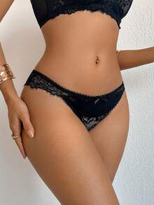 Bragas de bikini cómodas con parches de encaje y lazo para mujer - Negro - Ver 7