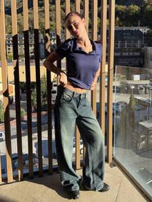 Abrilcols Jeans casuales con bolsillo y botones delanteros para mujer