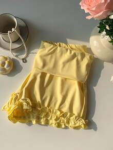 Comfortcana Women's Solid Color Lace Trim Casual Summer Shorts - Yellow - View 3