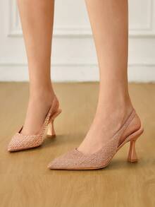 CUCCOO HITCHD Women's Pointed Toe Rhinestone Decor Glamorous Fashion High Heels - Champagne - View 7