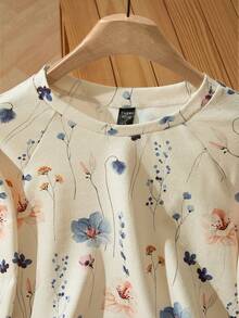 EMERY ROSE Sudadera holgada de ajuste casual con estampado floral acuarela de manga raglán, adecuada para otoño/invierno