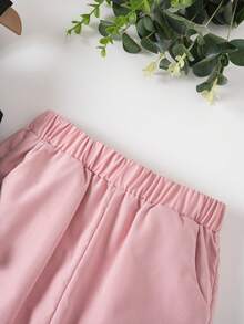 SHEIN Bộ 2 món áo ba lỗ hở vai cổ tròn màu trơn và quần túi hộp cho bé gái, mùa hè - Hồng - Xem 8