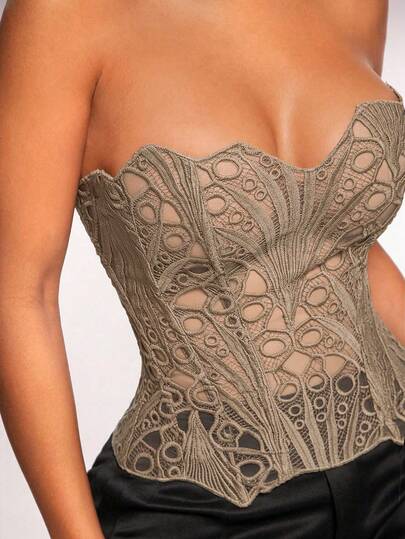 Radiana Women's Fashionable Lace Bodycon Sexy Bandeau Top