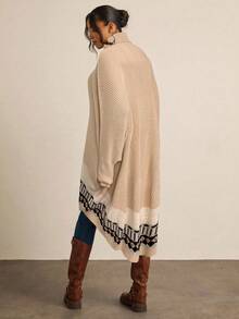 Freevana Plus Size Women Geometric Jacquard Batwing Sleeve Loose Turtleneck Sweater, Autumn/Winter - Multicolor - View 4