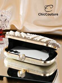 Ellevyn Vielseitige und modische Miniklutsche in Tränenform mit Perle, exquisite Abendtasche, luxuriöse Kristall-Formaltasche im Retro-Stil, geeignet für Hochzeit, Cocktail, Ball, Weihnachtsfeier, mit Kette - Gold - Übersicht 4