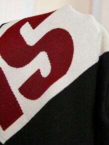 SWAVVY Cárdigan de punto casual con estampado de letras de manga larga para hombre, adecuado para otoño/invierno - Blanco y Negro - Ver 7