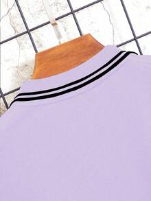 Manfinity Dauomo Áo thun polo nam tay ngắn họa tiết sọc in hình hiệp sĩ thường ngày - Màu tím hoa cà - Xem 5