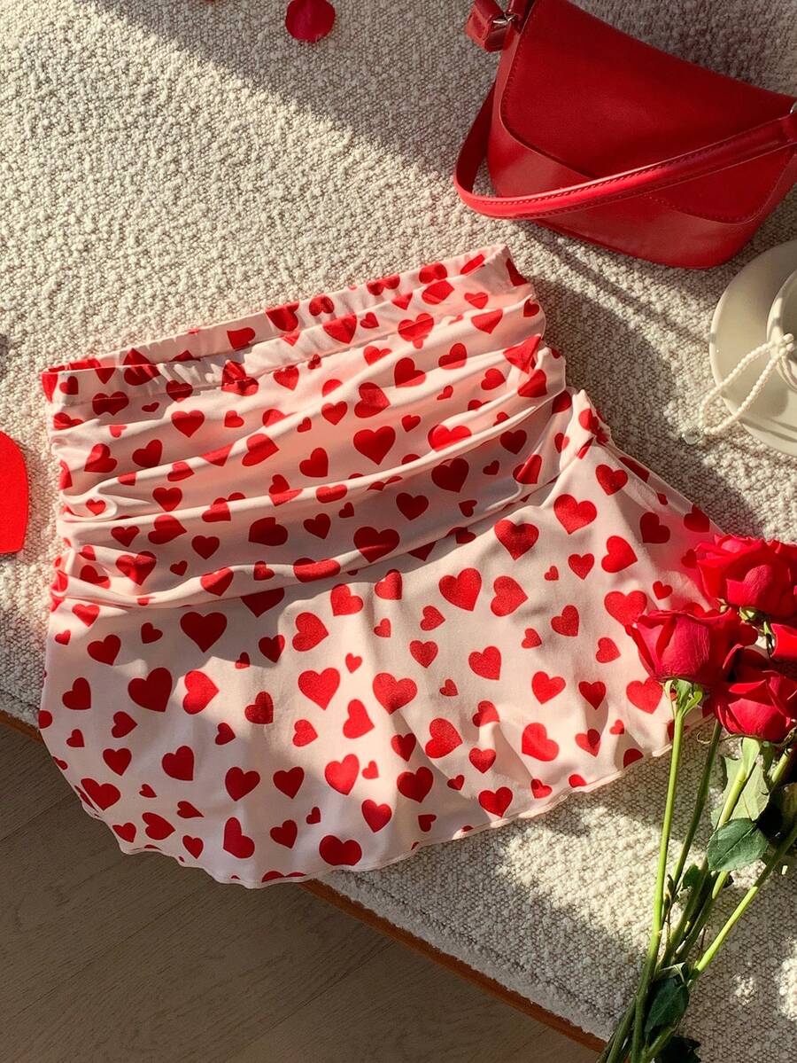 Comfortcana Summer Polka Dot Ruched A-Line Mini Skirt Valentine Clothes - Multicolor - View 1