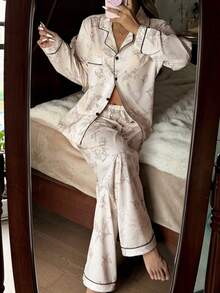 CottageSlumber Conjunto de pijama casual con estampado floral para mujer, adecuado para vacaciones y ropa de invierno - Multicolor - Ver 5