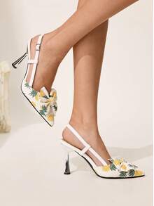 CUCCOO CHICEST Casual Pineapple Pattern Bow Decor Closed Toe Women Pumps Elegant Shoes Wedding Shoes - White - View 6