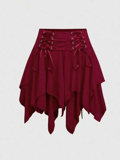 Goth Jupe asymétrique à œillets et nœud décoratif pour femmes, style punk, vacances, mariage, innocent et mignon