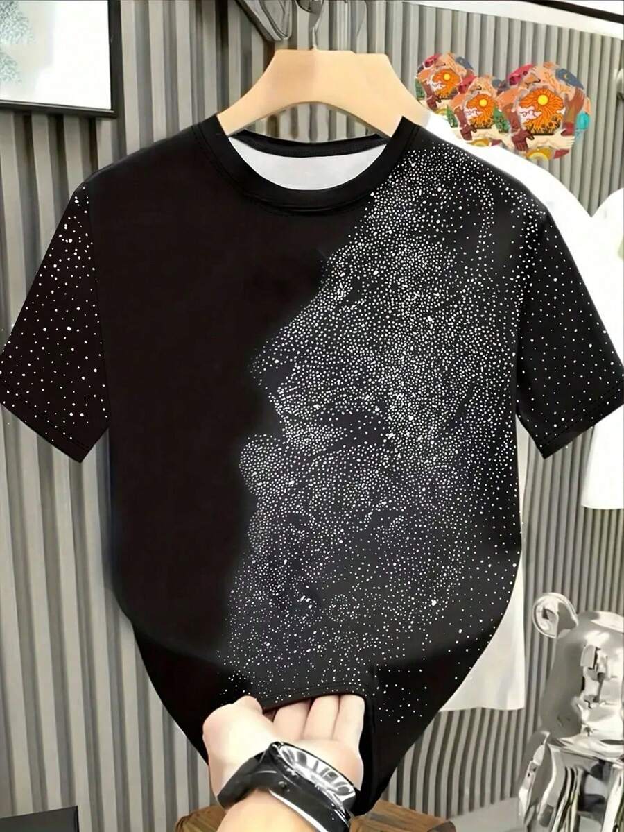 Manfinity Dauomo Men's Rhinestone Lion Graphic Round Neck Casual T-Shirt - Multicolor - View 1