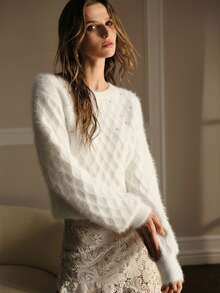 MOTF PREMIUM RHOMBUS KNIT RHINESTONE SWEATER, AUTUMN/WINTER - White - View 4