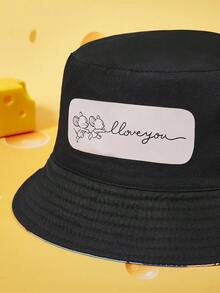 SHEIN Women's Slogan Cartoon Pattern Versatile Bucket Hat For Everyday Wear - Black - View 4
