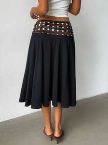 Aloruh Women's Polka Dot Patchwork Contrast Color A-Line Knee-Length Skirt - Multicolor - View 2