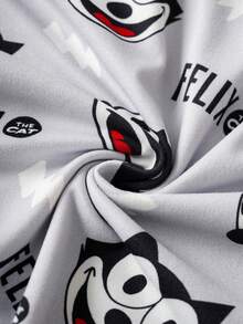 SHEIN Felix The Cat Young Boy Cartoon Pattern Cute Casual Long Sleeve T-Shirt And Pants Pajama Set - رمادي - مشاهدة 3