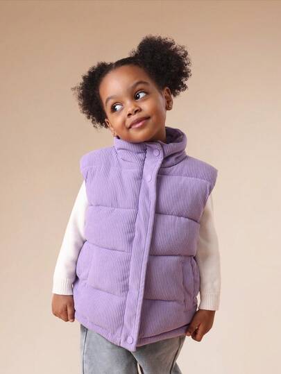  SUMWON Girls Winter Corduroy Puffer Vest Sleeveless Quilted Jacket With High Neck Zipper Closure Outdoor Layering Vacation