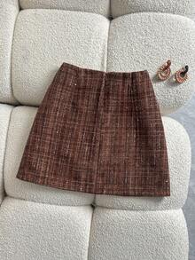 Chiquease Everyday Versatile Casual Commuting Midi Skirt Women's Spring And Summer Set Midi Skirt Short Skirt Shimmering Midi Skirt Valentine's Day Outfits Valentine's Day Outfits Brown Midi Skirts Valentine's Day Outfits Women's Elegant Outfits Brown Skirts - Coffee Brown - View 2