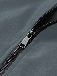 Manfinity Homme Loose Fit Men's Striped Trim Zip-Up Varsity Jacket - Grey - View 4